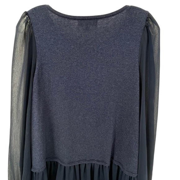 DG2 by Diane Gilman Navy Blue Blouson Chiffon Sleeve Peplum Blouse - Sz M - Picture 10 of 15